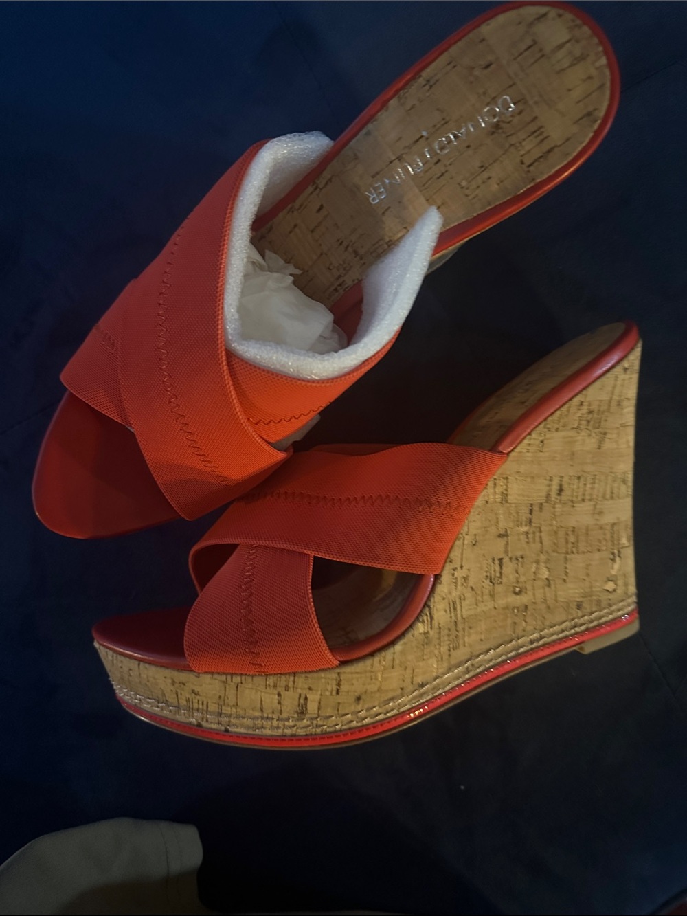 Donald J Pliner Cross-Strap Orange Women’s Slide Sandals - Brand: , Cork Insole